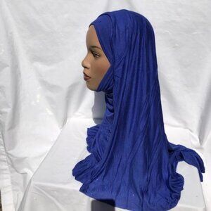 BLUE Hijab Gold Glitter Cotton Jersey Scarf Muslim Headcover Fall Shawl